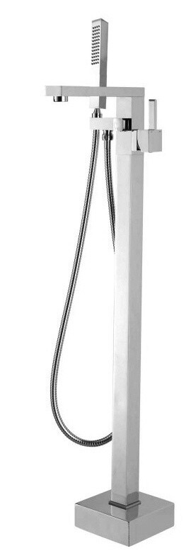 Square Freestanding Bath Mixer With Handheld Shower, Colour: Chrome