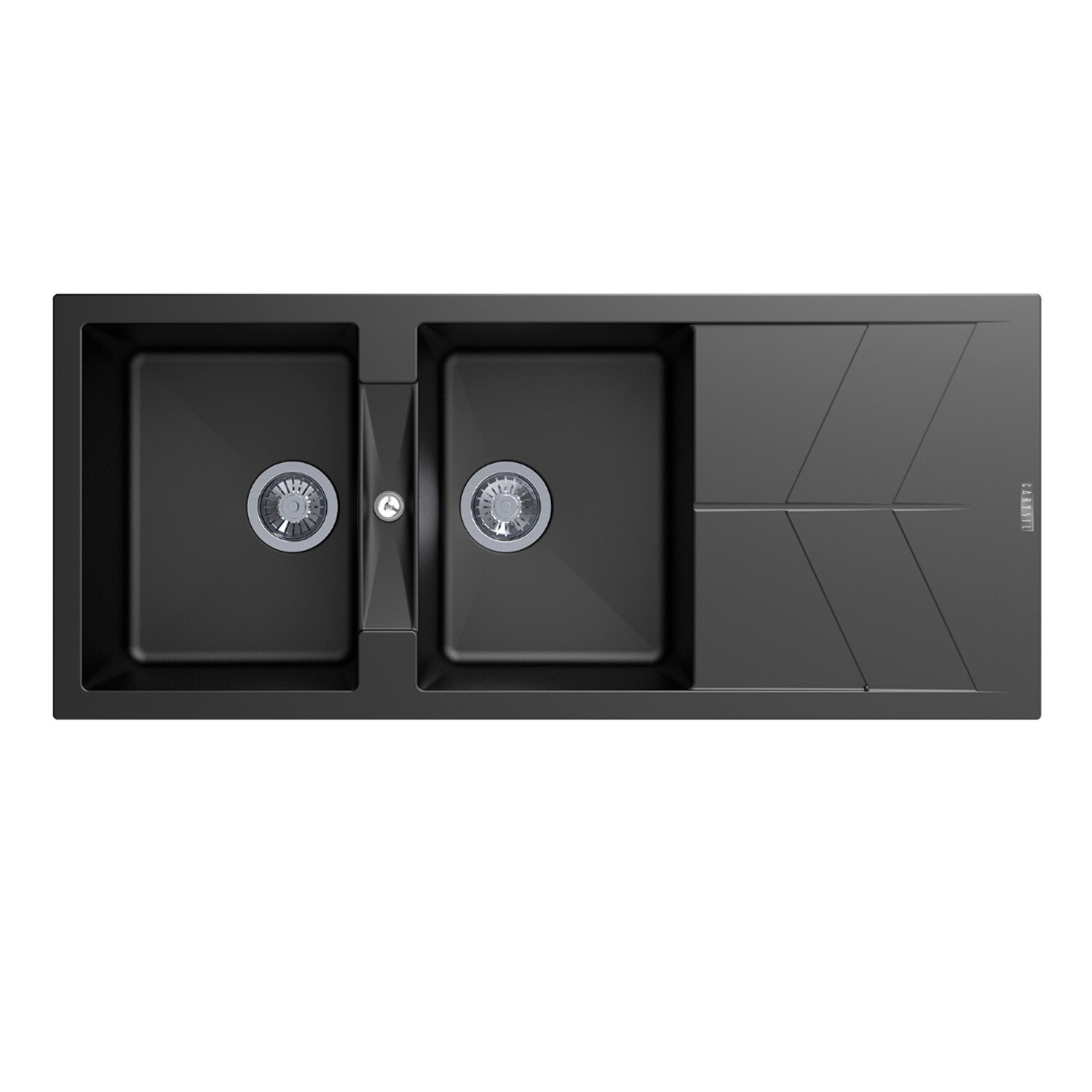 Double Bowl with Drainer Granite Kitchen Sink, Colour: Black
