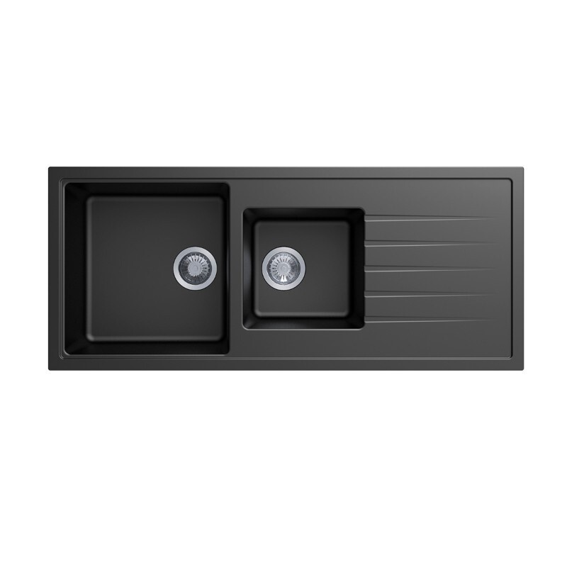 Carysil Vivaldi 1 and 1/2 Bowl Granite Kitchen Sink, Colour: Black