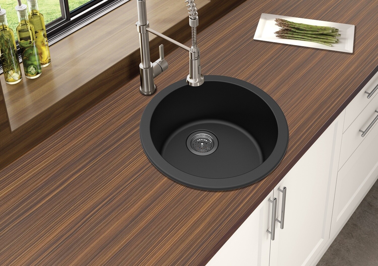 Granite Quartz Stone Sink Round Single Bowl, Colour: Black