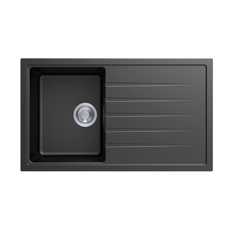 Carysil Vivaldi Single Bowl with Drainer Granite Kitchen Sink, Colour: Black, Size: 1000*500mm