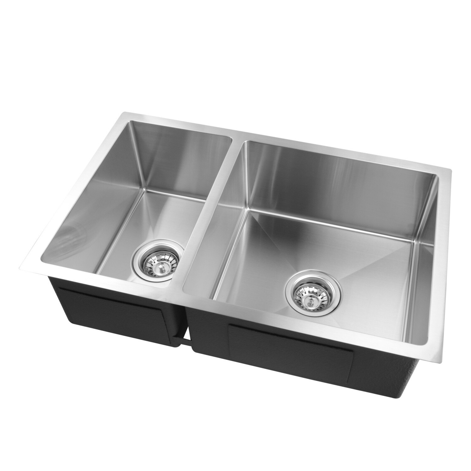 Round Corners Double Bowls Top/Undermount/Flush Mount Kitchen Sink, Colour: Stainless Steel