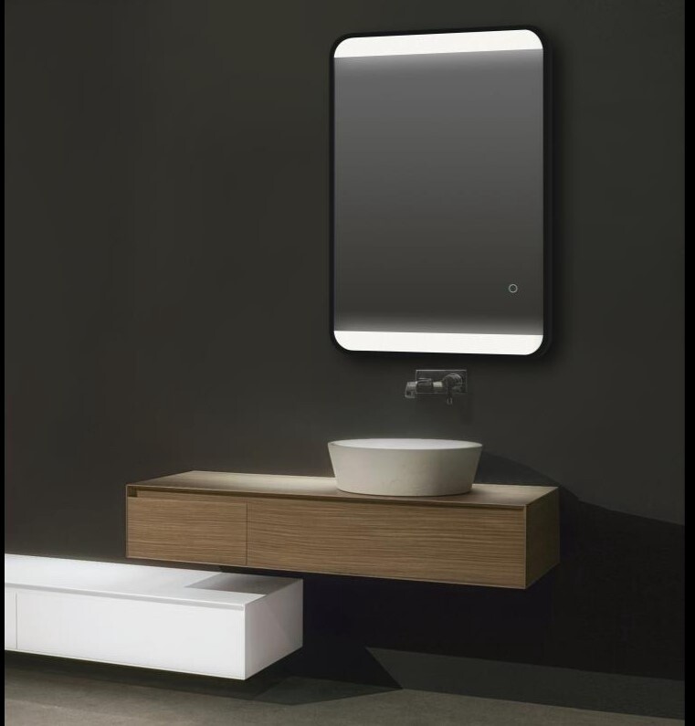 Matte Black Curved Rim Rectangle Backlit LED Mirror