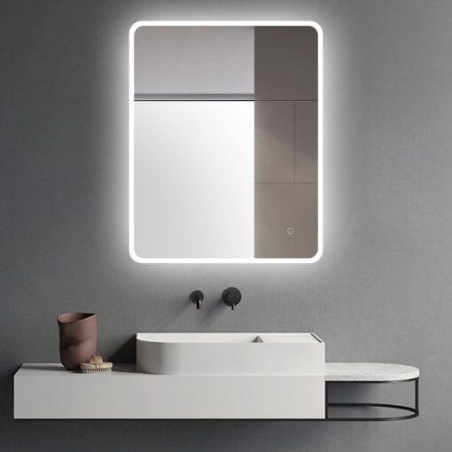 Curved Rim Rectangle 3 Color Lighting Acrylic LED Mirror, Size: 600*750mm