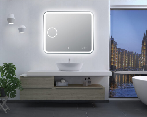 Curved Rim Rectangle 3 Color Lighting Backlit Acrylic LED Mirror, Size: 900*750mm