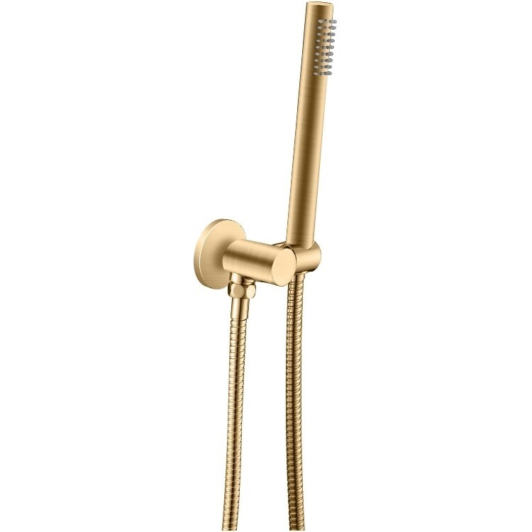 Round Shower Rail with Handheld Shower(Stainless Steel Hose), Colour: Brushed Yellow Gold