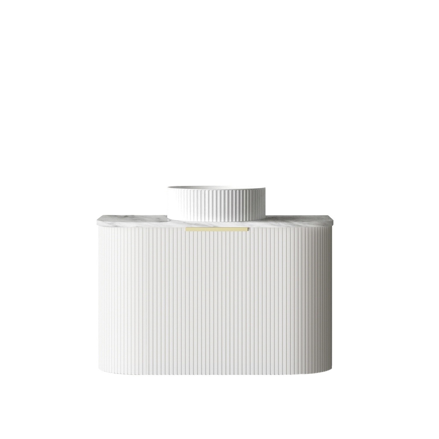 Bondi 750mm Satin White Fluted Wall Hung Curve Vanity, Vanity Top: Natural Marble, Stone Top Colour: Natural Carrara Marble, Taphole Option: Semi Drill