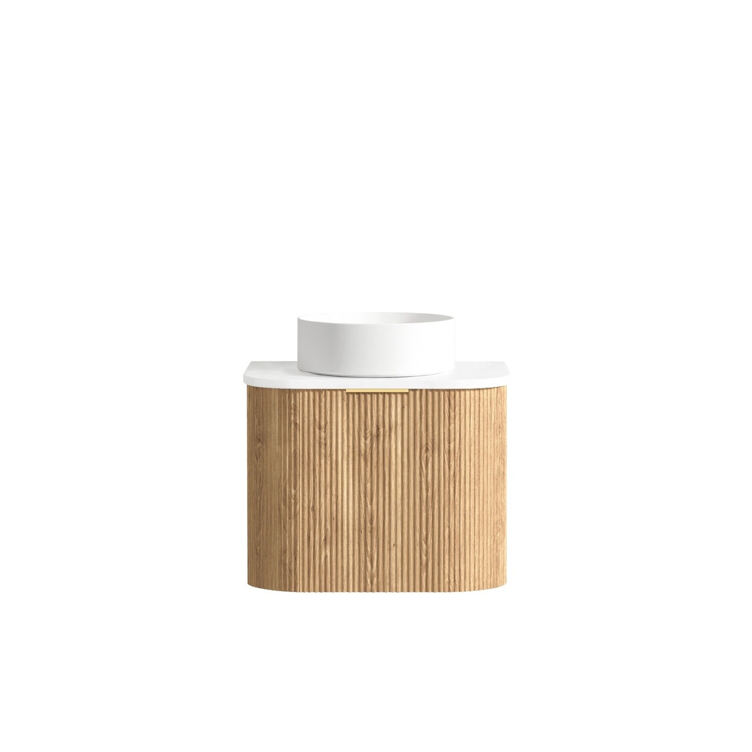 Bondi 600mm Woodland Oak Fluted Curve Vanity, Vanity Top: Natural Marble, Stone Top Colour: Natural Carrara Marble, Taphole Option: Semi Drill
