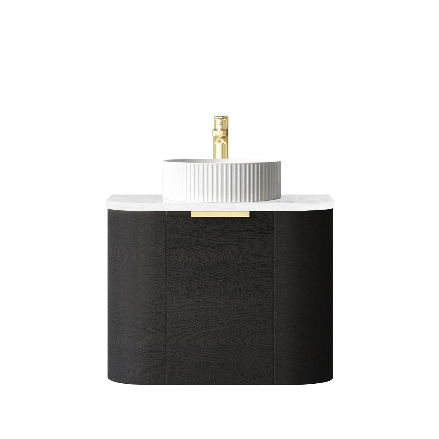 Bondi 600mm Black Oak Wall Hung Curve Vanity, Vanity Top: Cabinet Only, Stone Top Colour: -, Taphole Option: Taphole Not Required