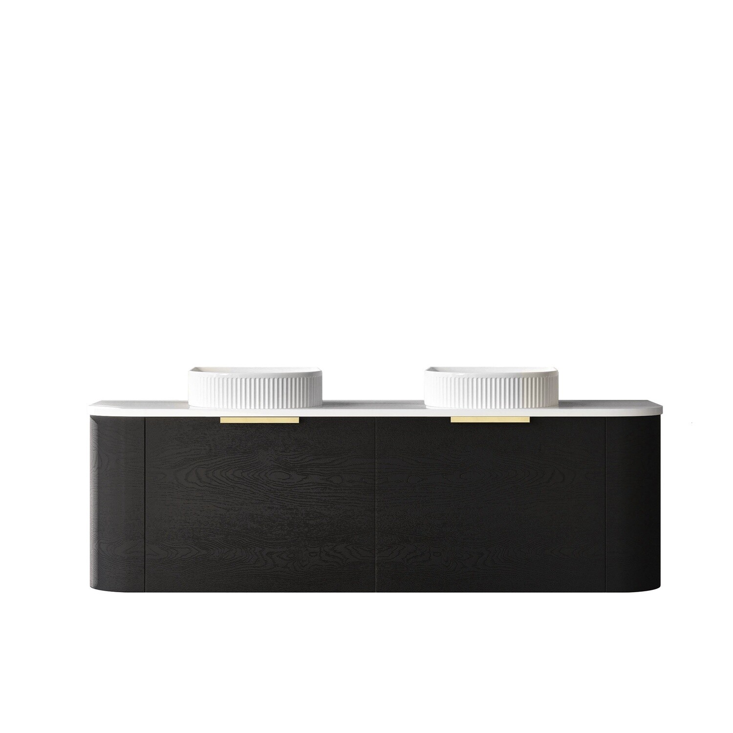 Bondi 1500mm Black Oak Wall Hung Curve Vanity, Vanity Top: Cabinet Only, Stone Top Colour: -, Taphole Option: Taphole Not Required
