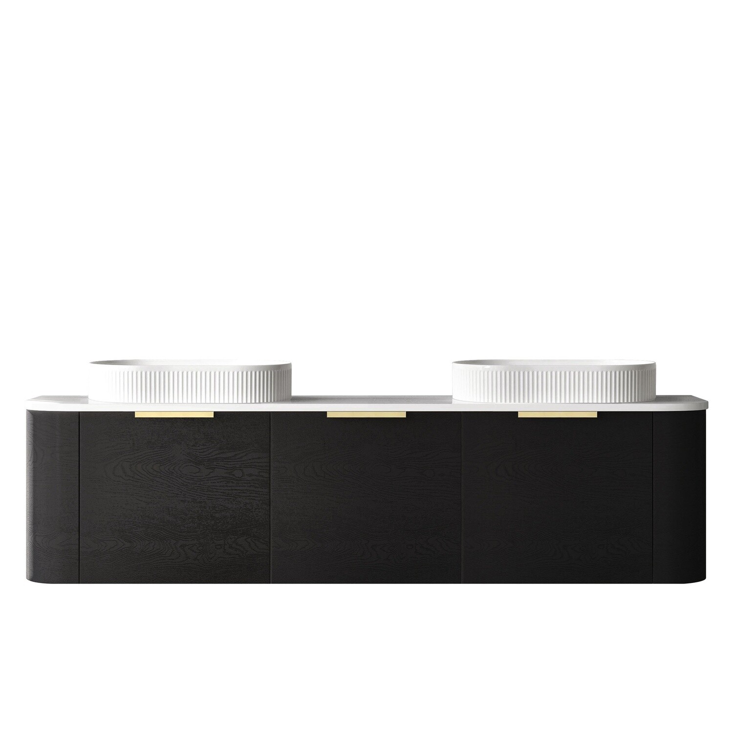 Bondi 1800mm Black Oak Wall Hung Curve Vanity, Vanity Top: Cabinet Only, Stone Top Colour: -, Taphole Option: Taphole Not Required