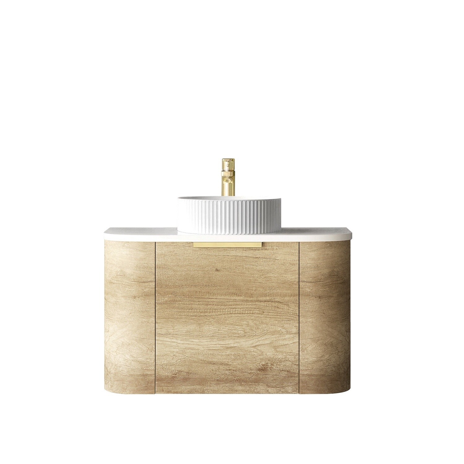 Bondi 750mm Natural Oak Hung Curve Vanity, Vanity Top: Cabinet Only, Stone Top Colour: -, Taphole Option: Taphole Not Required