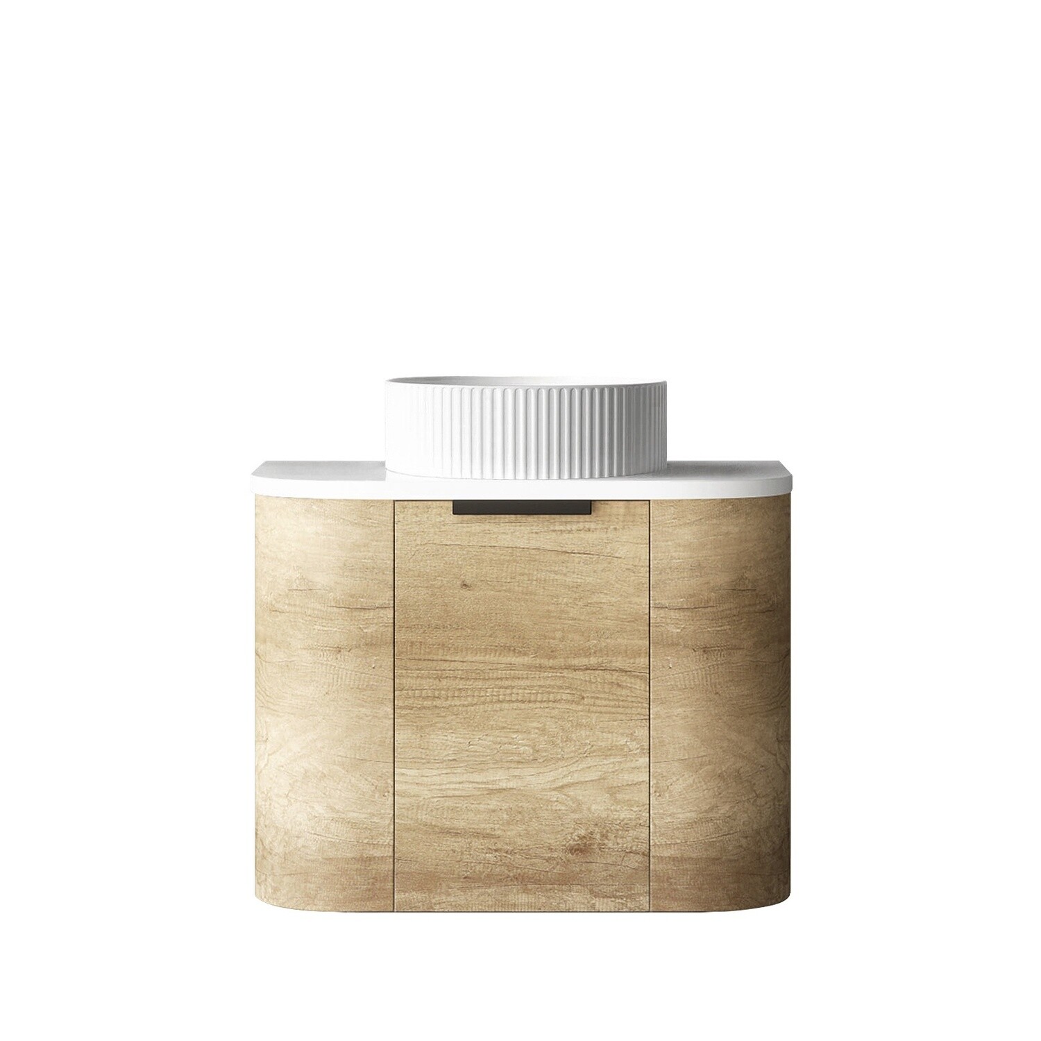 Bondi 600mm Natural Oak Wall Hung Curve Vanity, Vanity Top: Cabinet Only, Stone Top Colour: -, Taphole Option: Taphole Not Required
