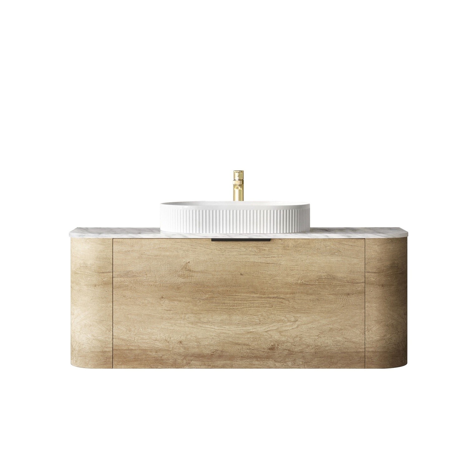 Bondi 1200mm Natural Oak Wall Hung Curve Vanity, Vanity Top: Cabinet Only, Stone Top Colour: -, Taphole Option: Taphole Not Required