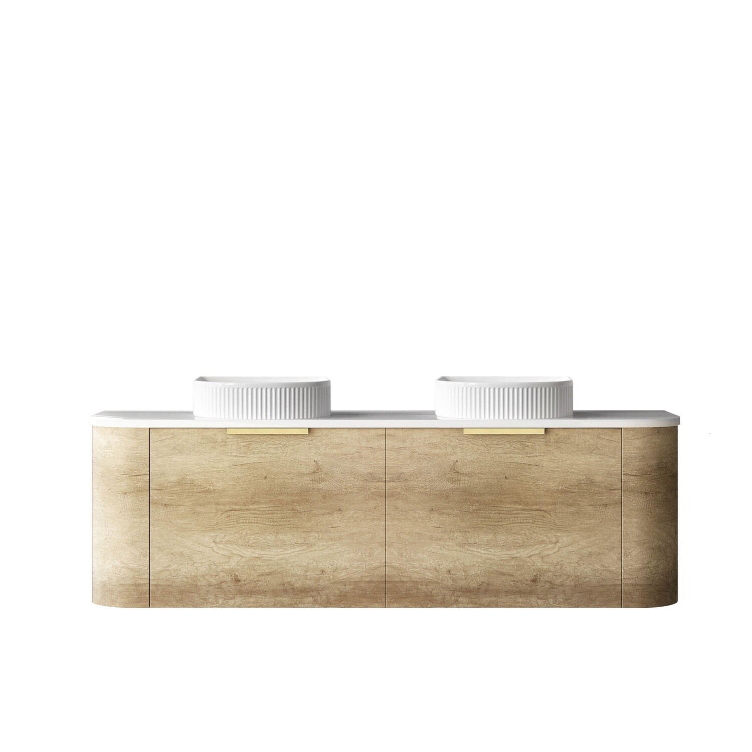 Bondi 1500mm Natural Oak Wall Hung Curve Vanity, Vanity Top: Cabinet Only, Stone Top Colour: -, Taphole Option: Taphole Not Required