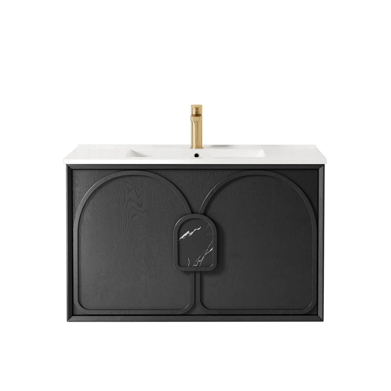Laguna 900mm Black American Oak Wall Hung Vanity, Vanity Top: Cabinet Only, Stone Top Colour: -, Taphole Option: Taphole Not Required