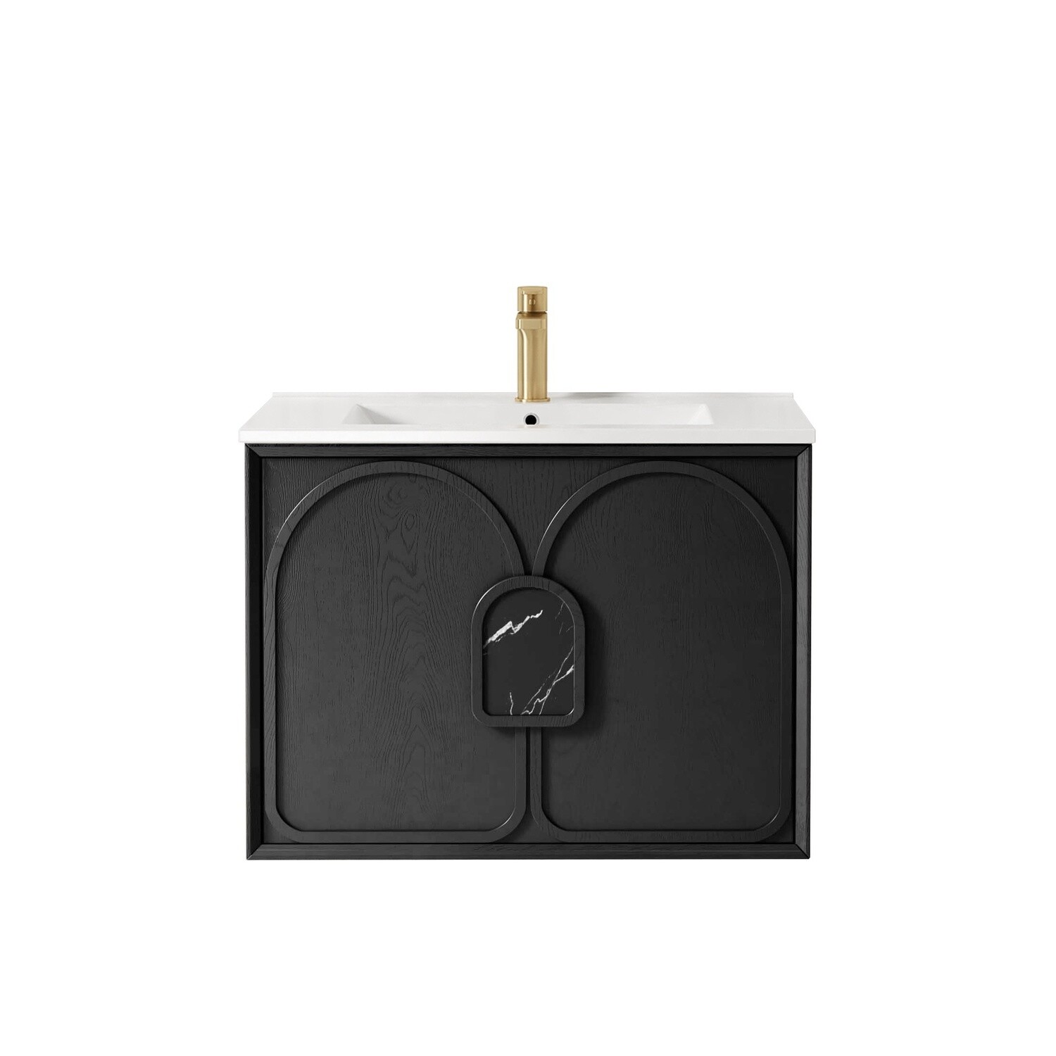 Laguna 750mm Black American Oak Wall Hung Vanity, Vanity Top: Cabinet Only, Stone Top Colour: -, Taphole Option: Taphole Not Required