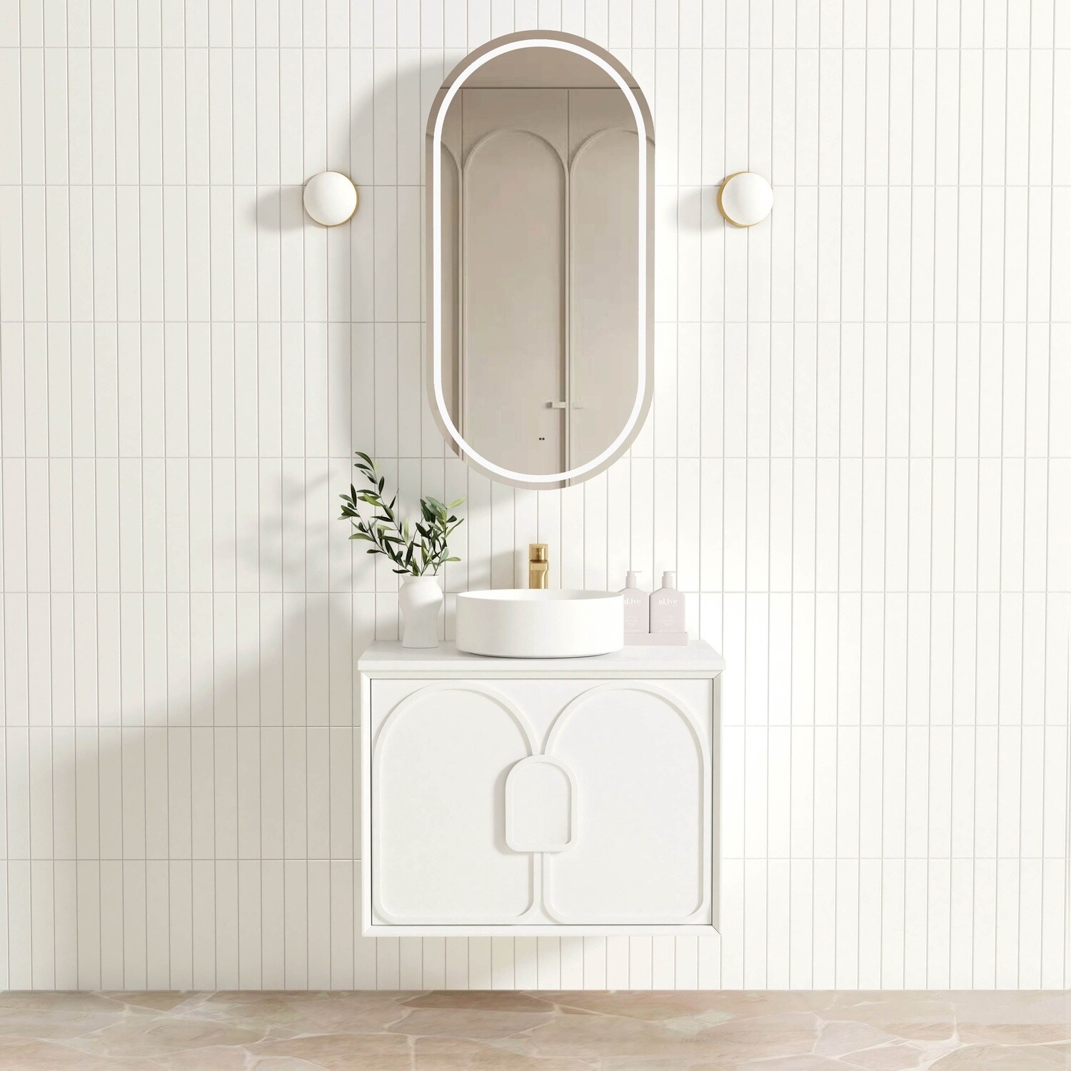 Laguna 750mm Satin White Wall Hung Vanity, Vanity Top: Cabinet Only, Stone Top Colour: -, Taphole Option: Taphole Not Required