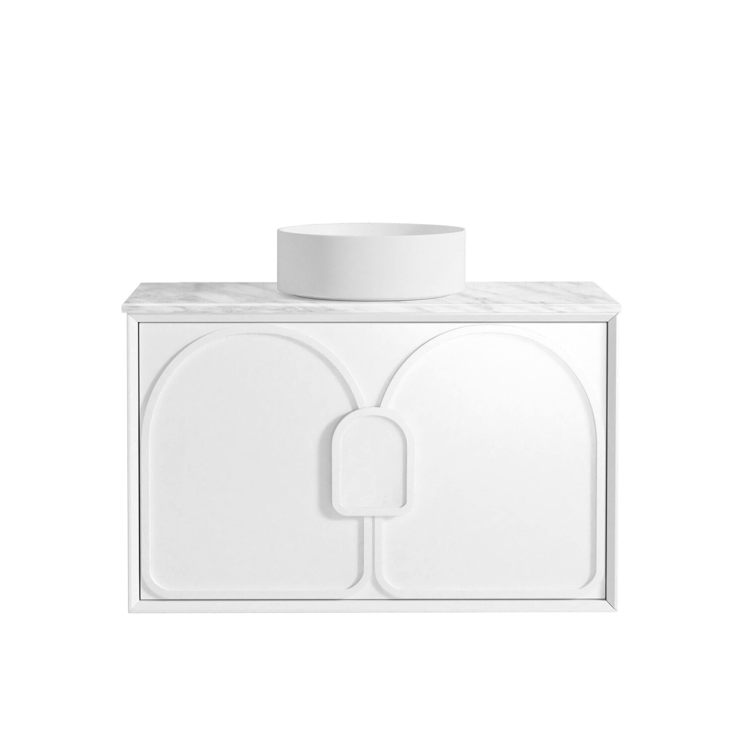 Laguna 900mm Satin White Wall Hung Vanity, Vanity Top: Cabinet Only, Stone Top Colour: -, Taphole Option: Taphole Not Required