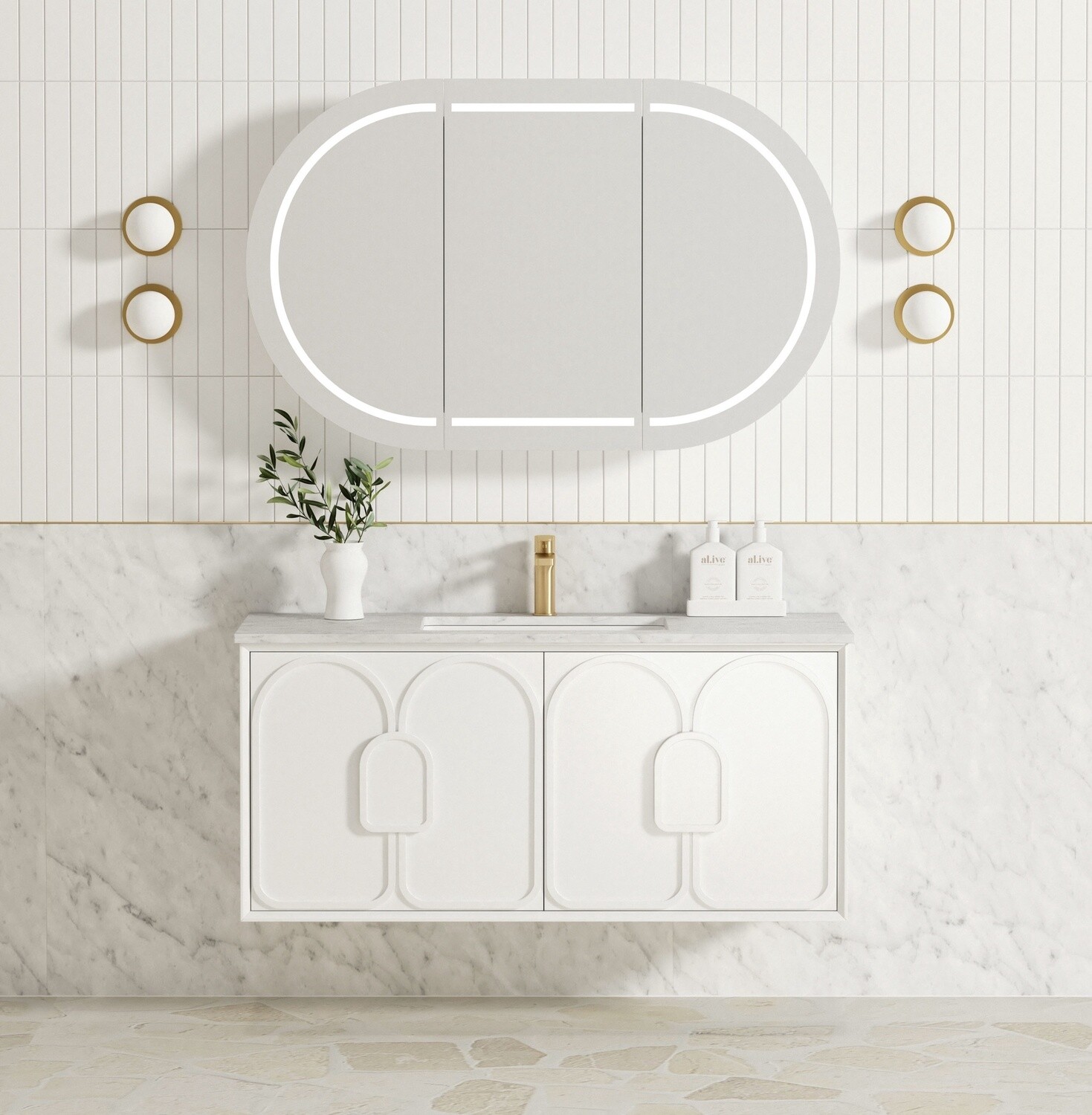 Laguna 1200mm Satin White Wall Hung Vanity, Vanity Top: Cabinet Only, Stone Top Colour: -, Taphole Option: Taphole Not Required