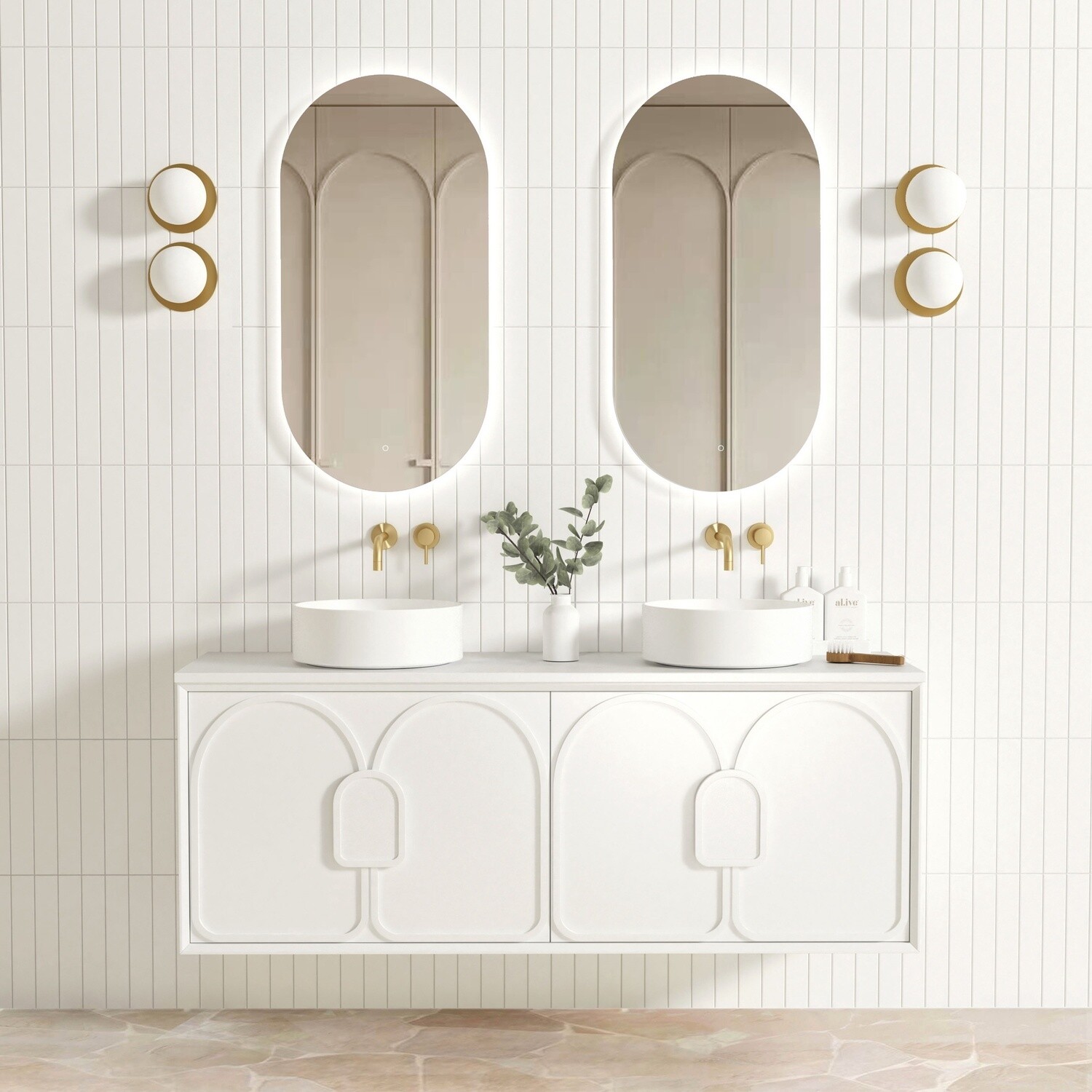 Laguna 1500mm Satin White Wall Hung Vanity, Vanity Top: Cabinet Only, Stone Top Colour: -, Taphole Option: Taphole Not Required