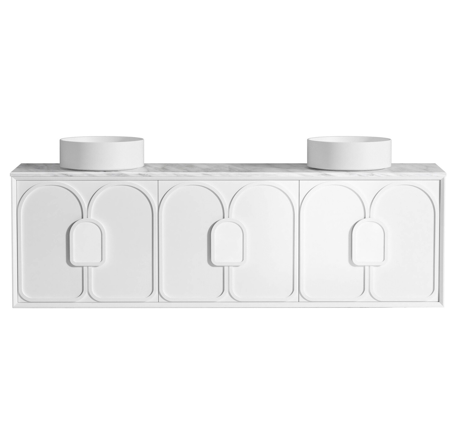 Laguna 1800mm Satin White Wall Hung Vanity, Vanity Top: Cabinet Only, Stone Top Colour: -, Taphole Option: Taphole Not Required