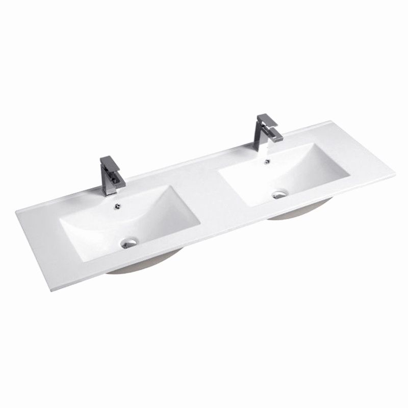 Slim Line Ceramic Top Double Bowl With Taphole &amp; Overflow 1500mm