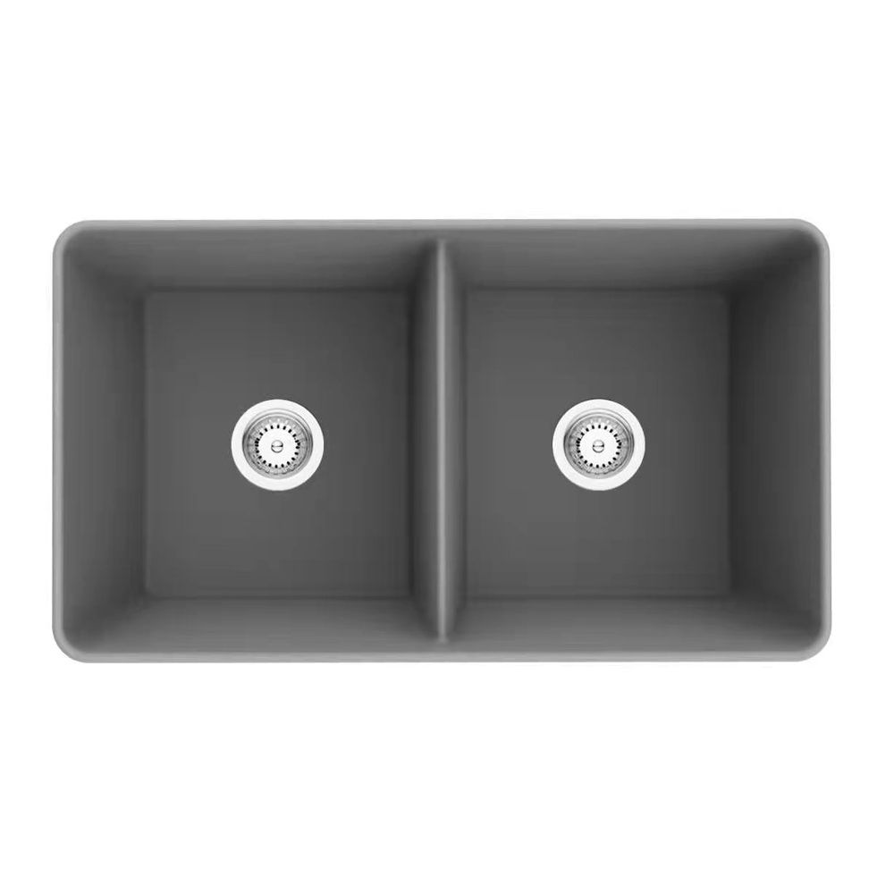 Quartz Farmhouse Double Kitchen Sink Matte Grey