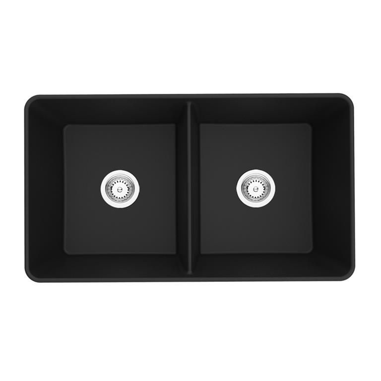 Quartz Farmhouse Double Kitchen Sink Matte Black