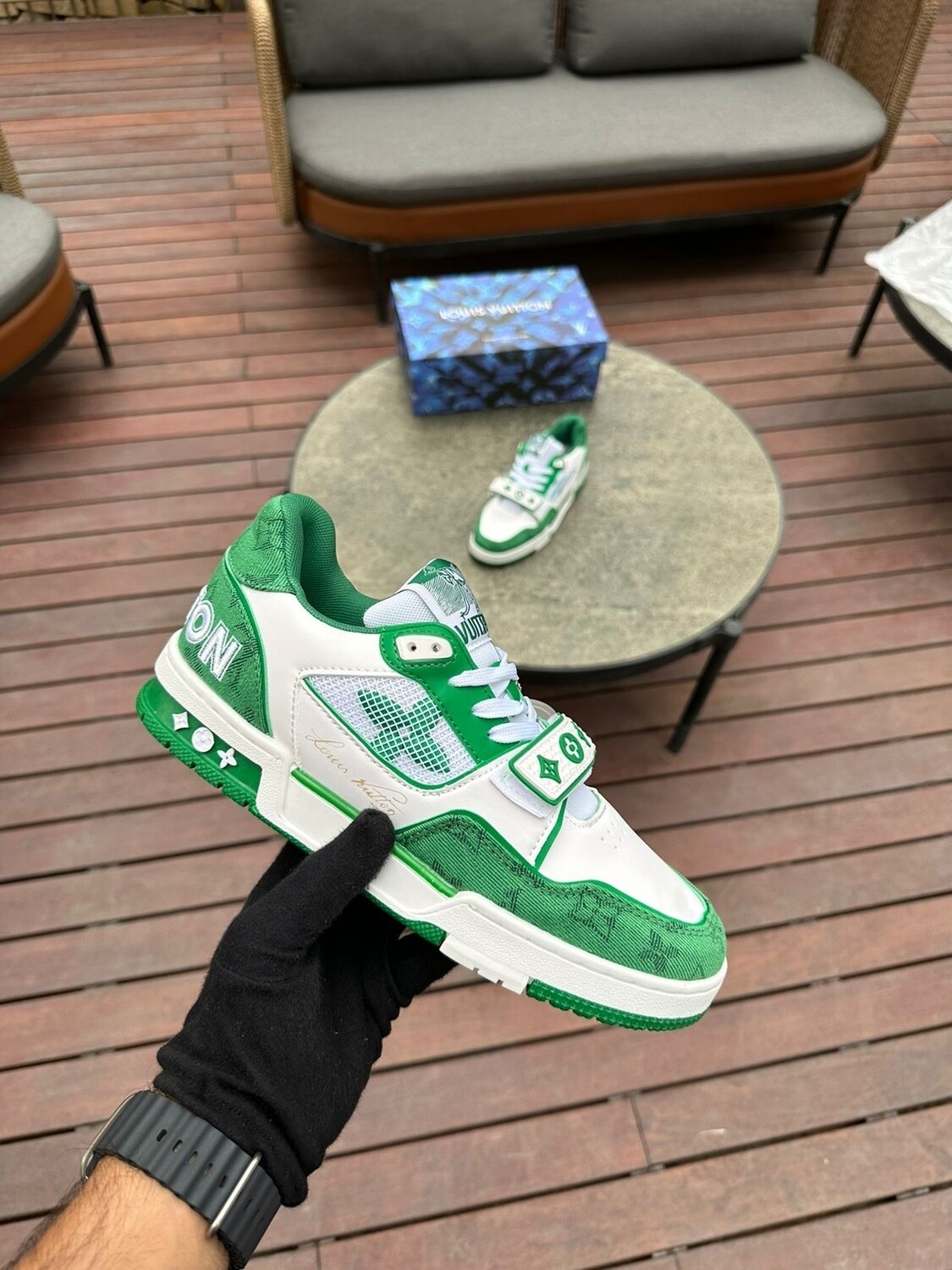Louis Vuitton Trainer Sneaker Strips White Green