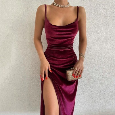 Elegant Evening Gown For Women Summer Velvet Midi Bodycon Dress