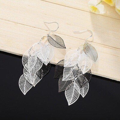 Silver Earrings fashion Jewelry Woman Layered Hollow Leaves Tassel Long Drop earrings Trendsetter