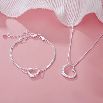 silver Pretty heart bracelets necklaces for women fashion designer party wedding Jewelry sets