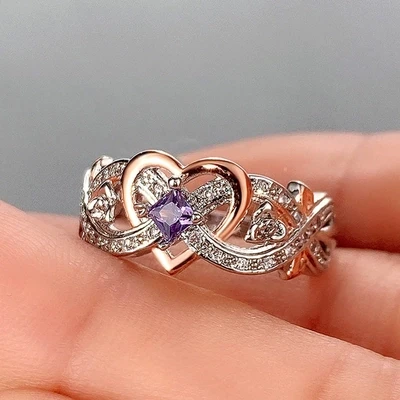 Women's Heart Rings with Romantic Rose Flower Design