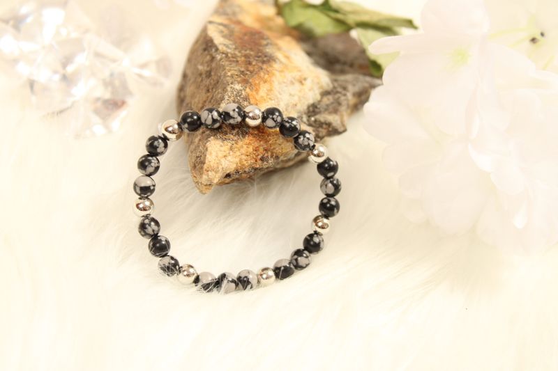"Obsidian"-Edelsteinarmband (Schneeflocken-Obsidian)