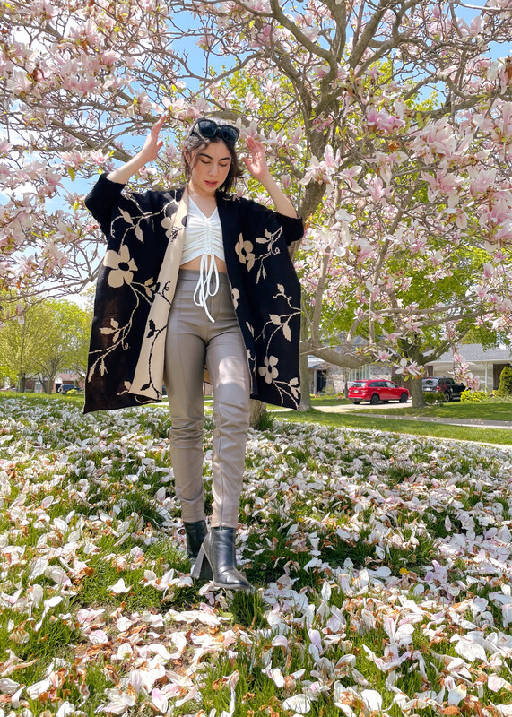 Black Cardigan with Beige Flowers - one size