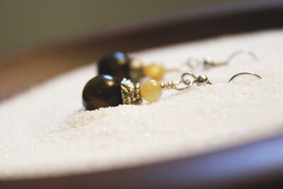 Silver Tiger’s Eye and Natural Shell Earrings