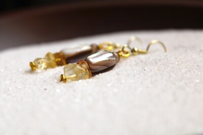 Citrine, Cat’s Eye and Natural Shell Earrings