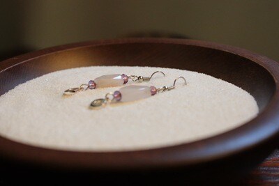 Silver Rose Quartz and Purple Swarovski Earrings