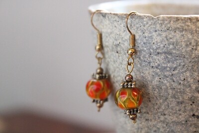 Orange and Yellow Lampwork Bead Earrings Orange and Yellow Lampwork Bead Earrings
