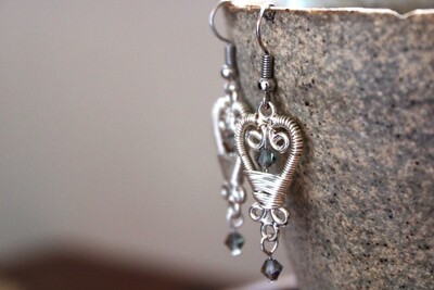 Silver Heart and Grey Swarovski Crystal Earrings Silver Heart and Grey Swarovski Crystal Earrings