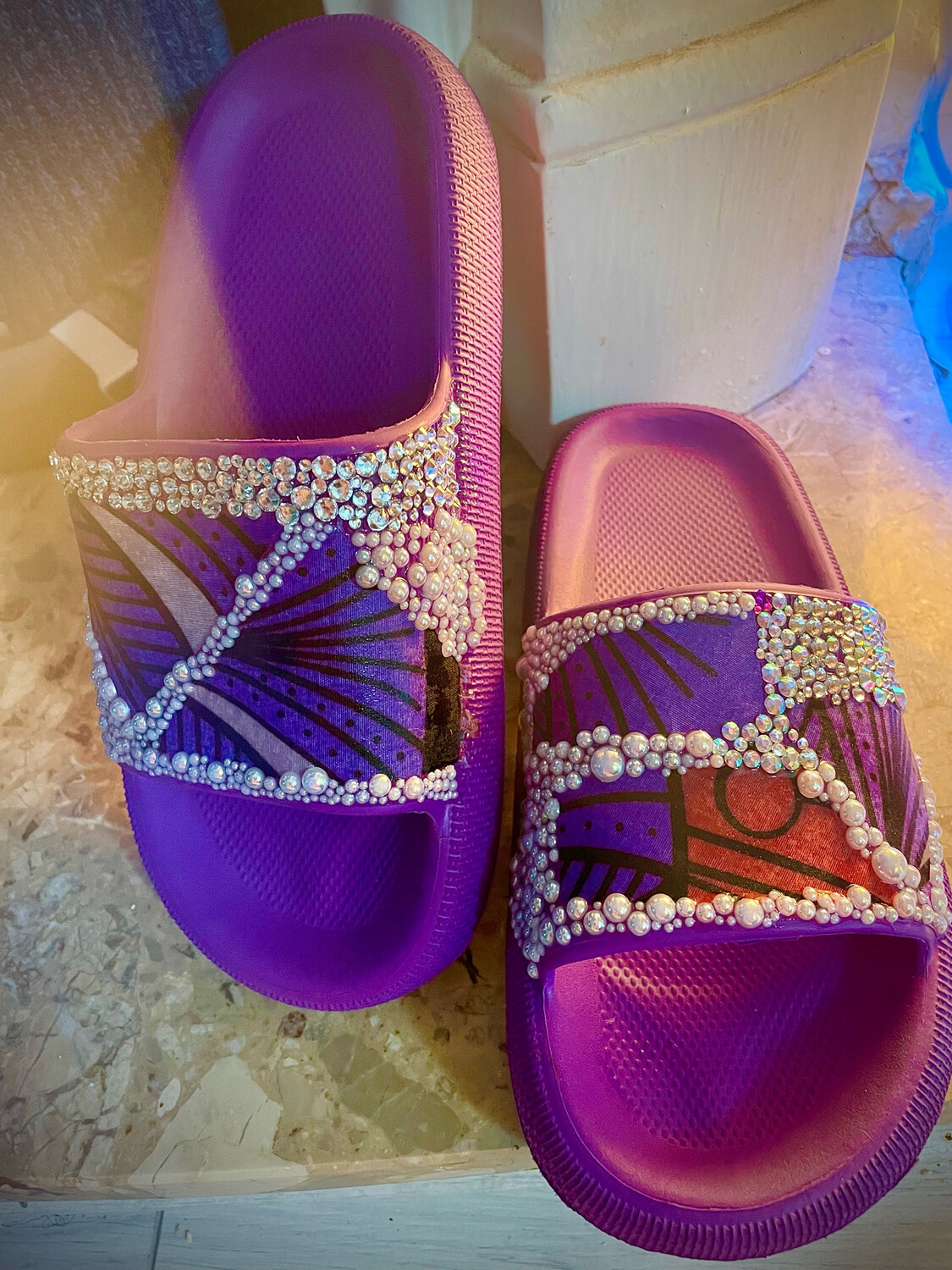 Purple Pearl &amp; Rhinestones Sliders