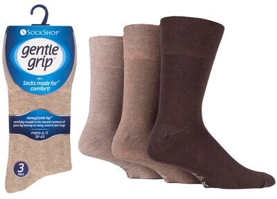 Mens Gentle Grip Socks Non-Binding 3 Pack Assorted