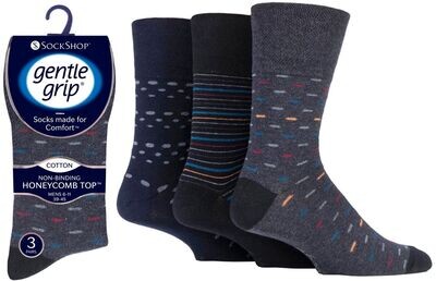 Mens Gentle Grip Socks Non-Binding 3 Pack Pattern