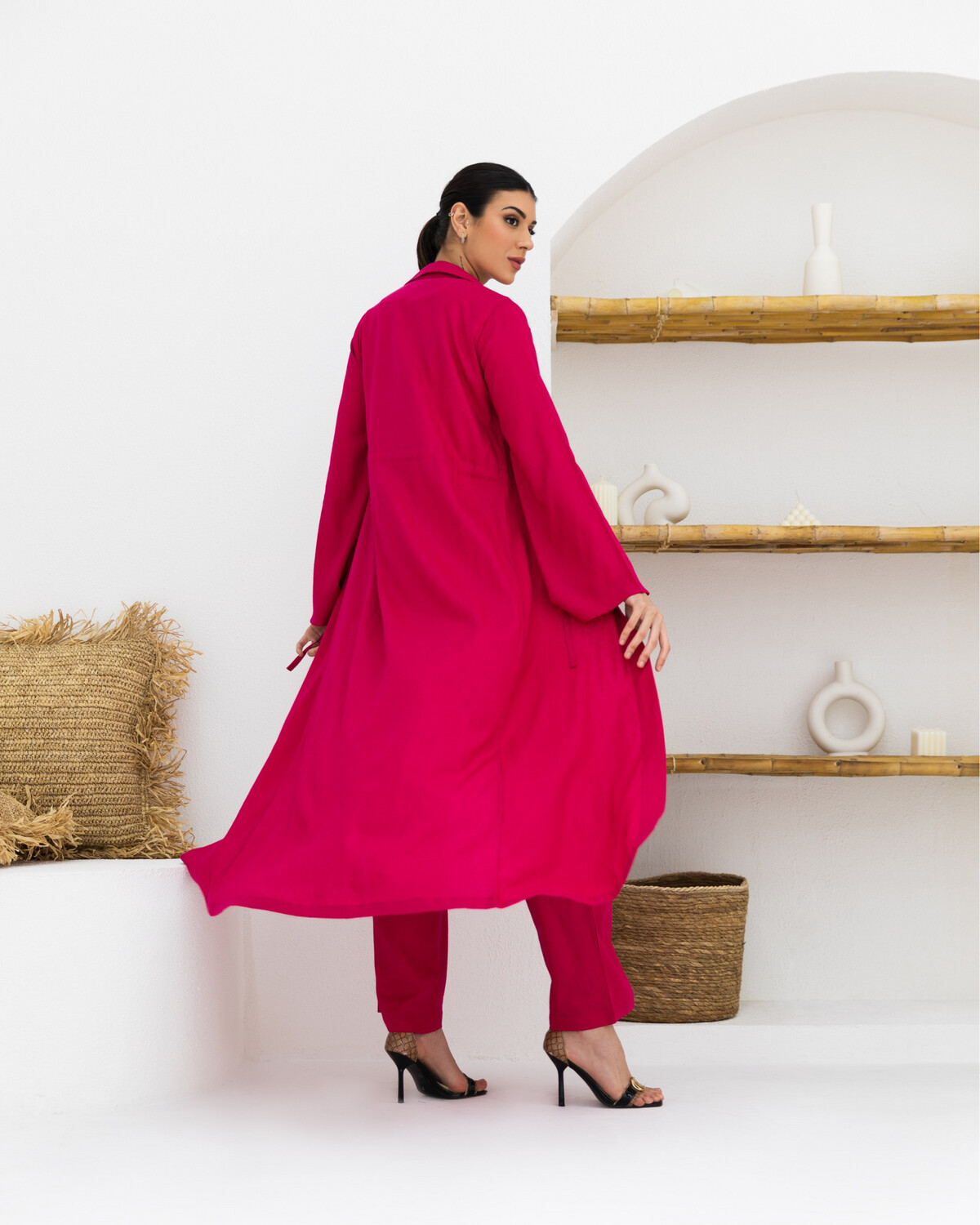 Rose Linen Abaya with Belt