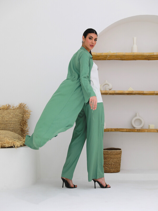 Green Linen Abaya with Belt
