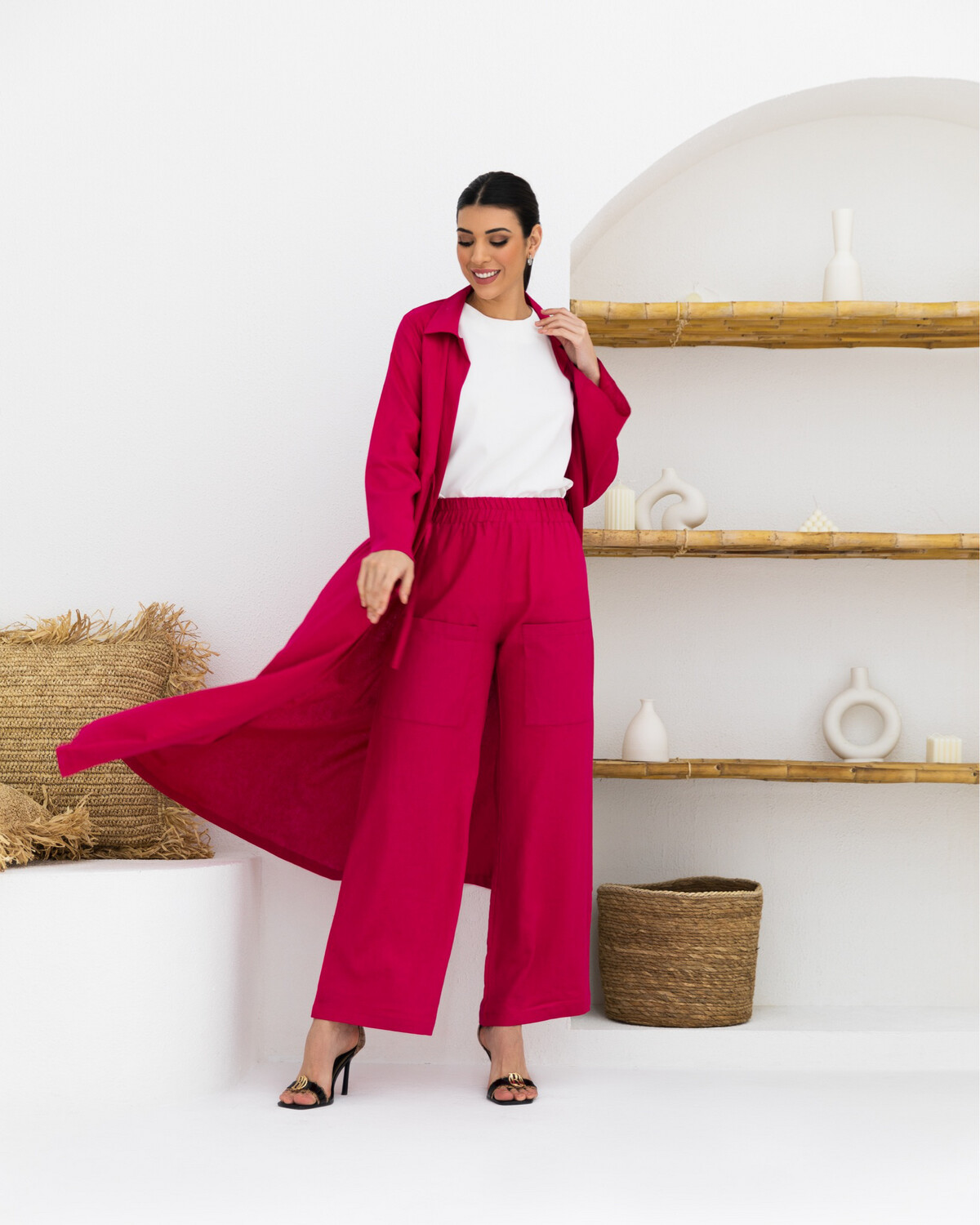 Rose Linen Wide Trouser with front pockets