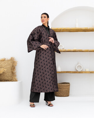 Dark Pink Jacquard Abaya with Belt