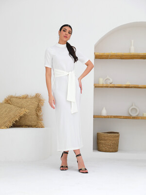 off-white Dress with Belt