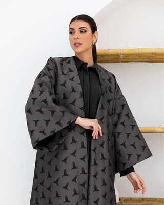 Grey Jacquard Abaya with Belt